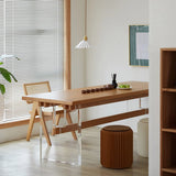Scandinavian Acrylic Trestle Rectangular Wood Dining Table Image - 3
