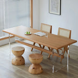 Scandinavian Acrylic Trestle Rectangular Wood Dining Table Image - 4