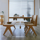 Scandinavian Acrylic Trestle Rectangular Wood Dining Table Image - 5