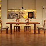 Scandinavian Arch Leg Brown Wood Oval Peninsula Dining Table Image - 3