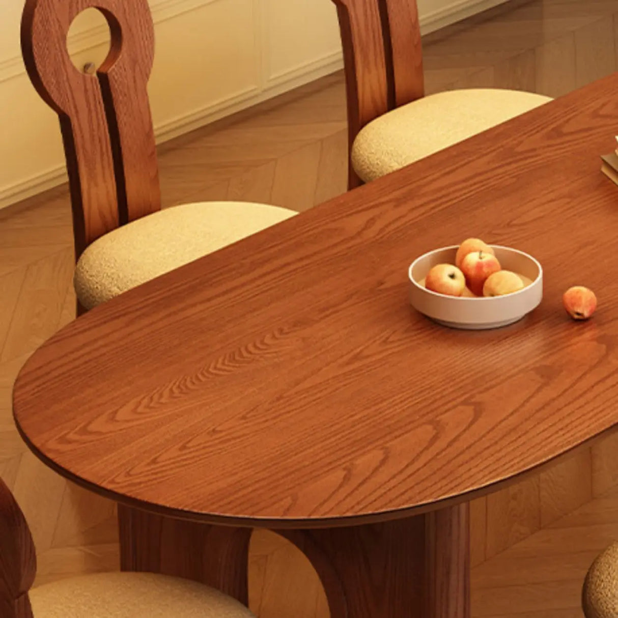 Scandinavian Arch Leg Brown Wood Oval Peninsula Dining Table Image - 6