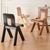 Scandinavian Armless Wood Rattan Slat Back Dining Chair Image - 2