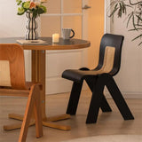 Scandinavian Armless Wood Rattan Slat Back Dining Chair Image - 4