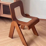 Scandinavian Armless Wood Rattan Slat Back Dining Chair Image - 5