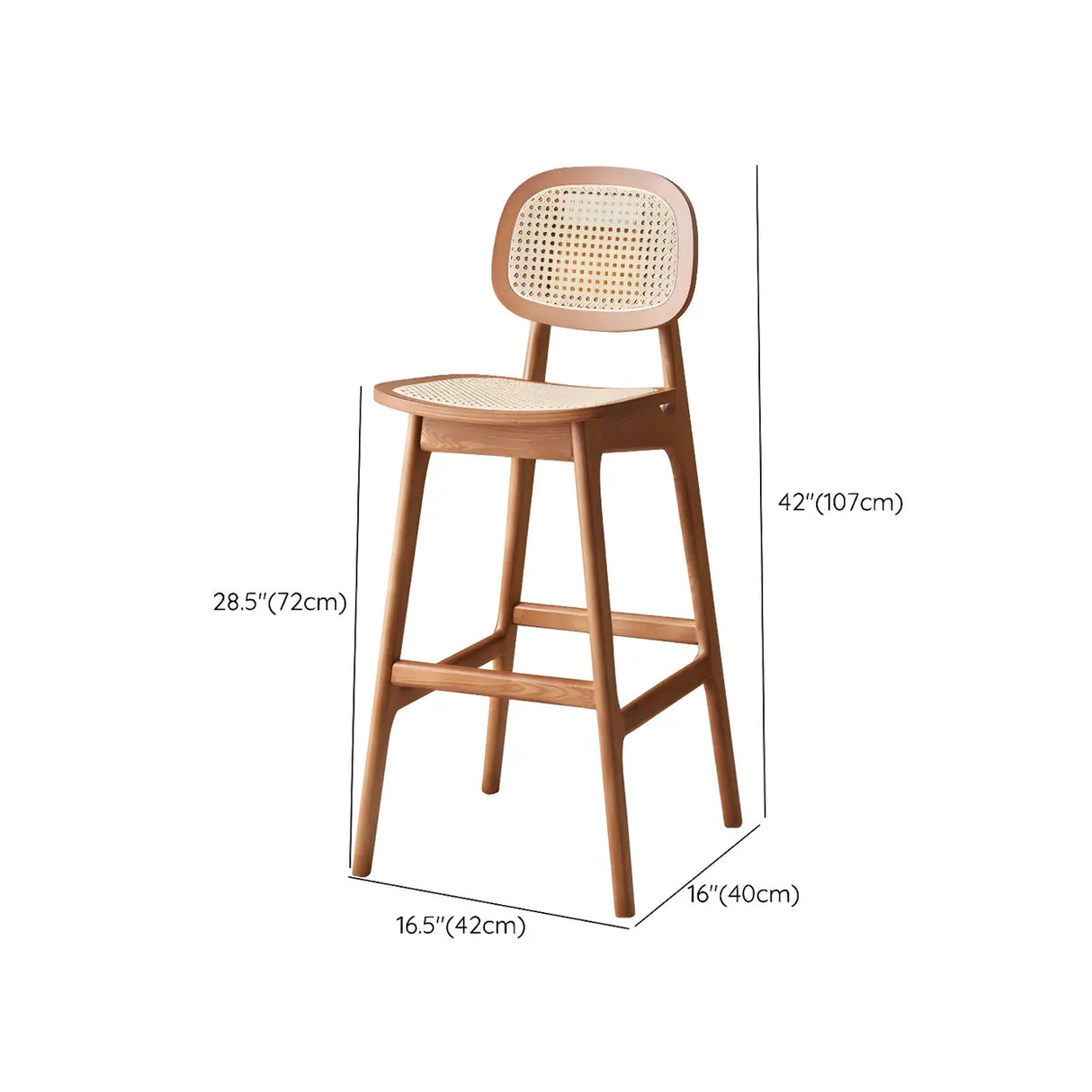 Scandinavian Ash Wood Low Back Bar Stool with Footrest 