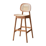 Scandinavian Ash Wood Low Back Bar Stool with Footrest Image - 10