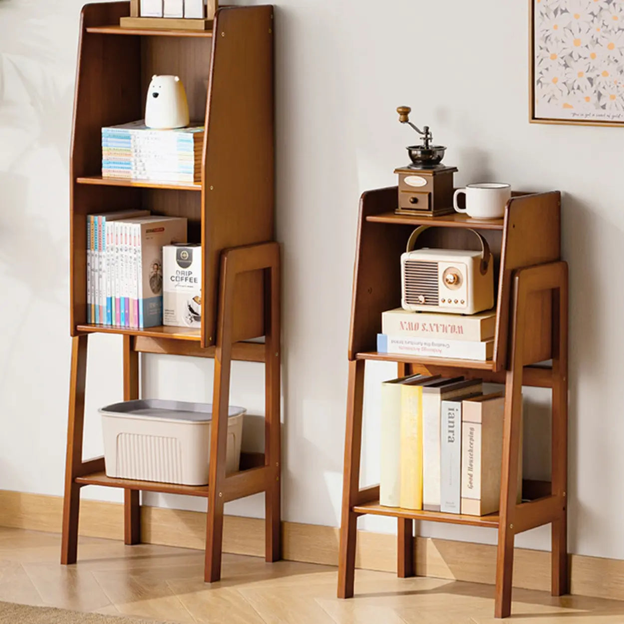 Scandinavian Bamboo Vertical Bookshelf with High Legs Image - 1