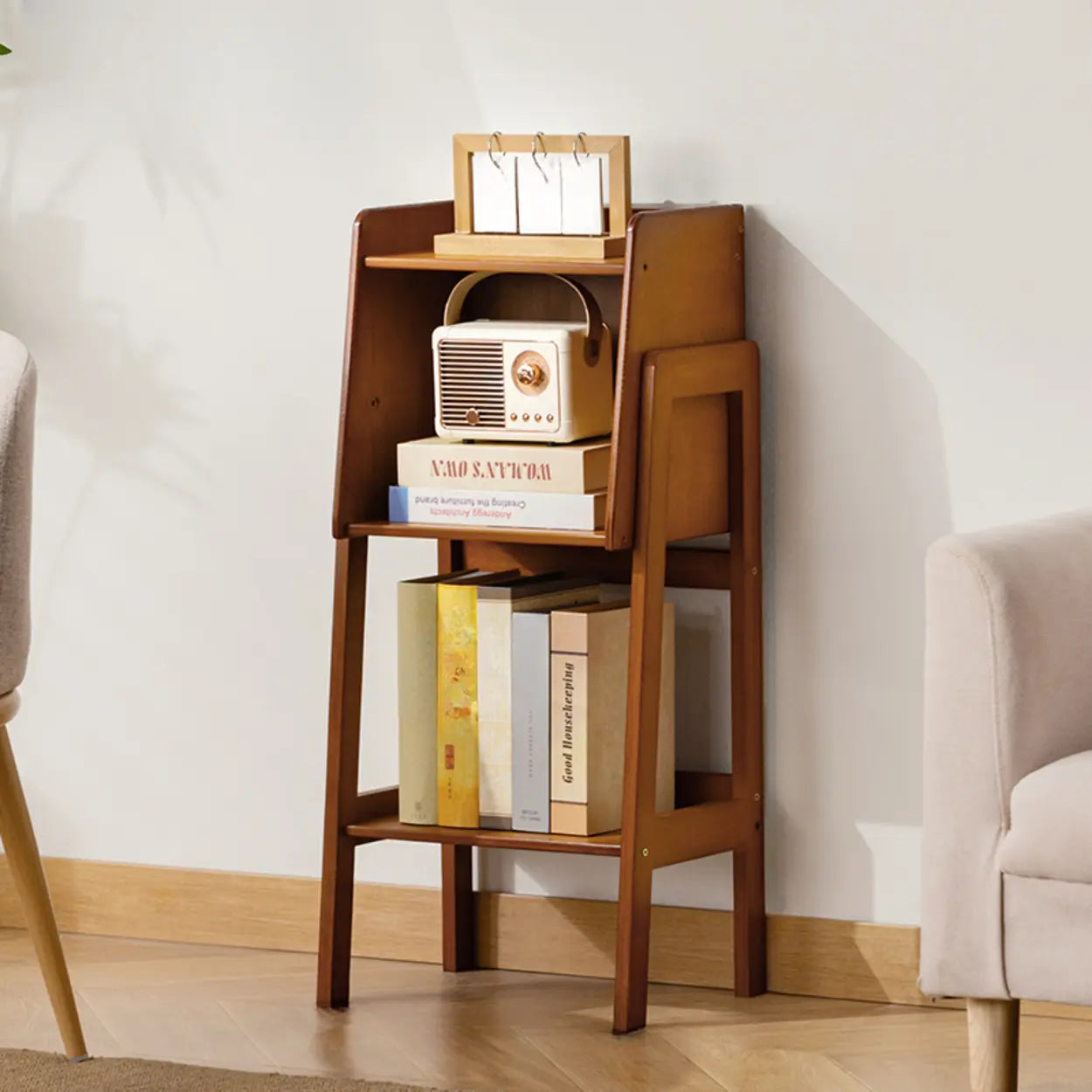 Scandinavian Bamboo Vertical Bookshelf with High Legs Image - 2