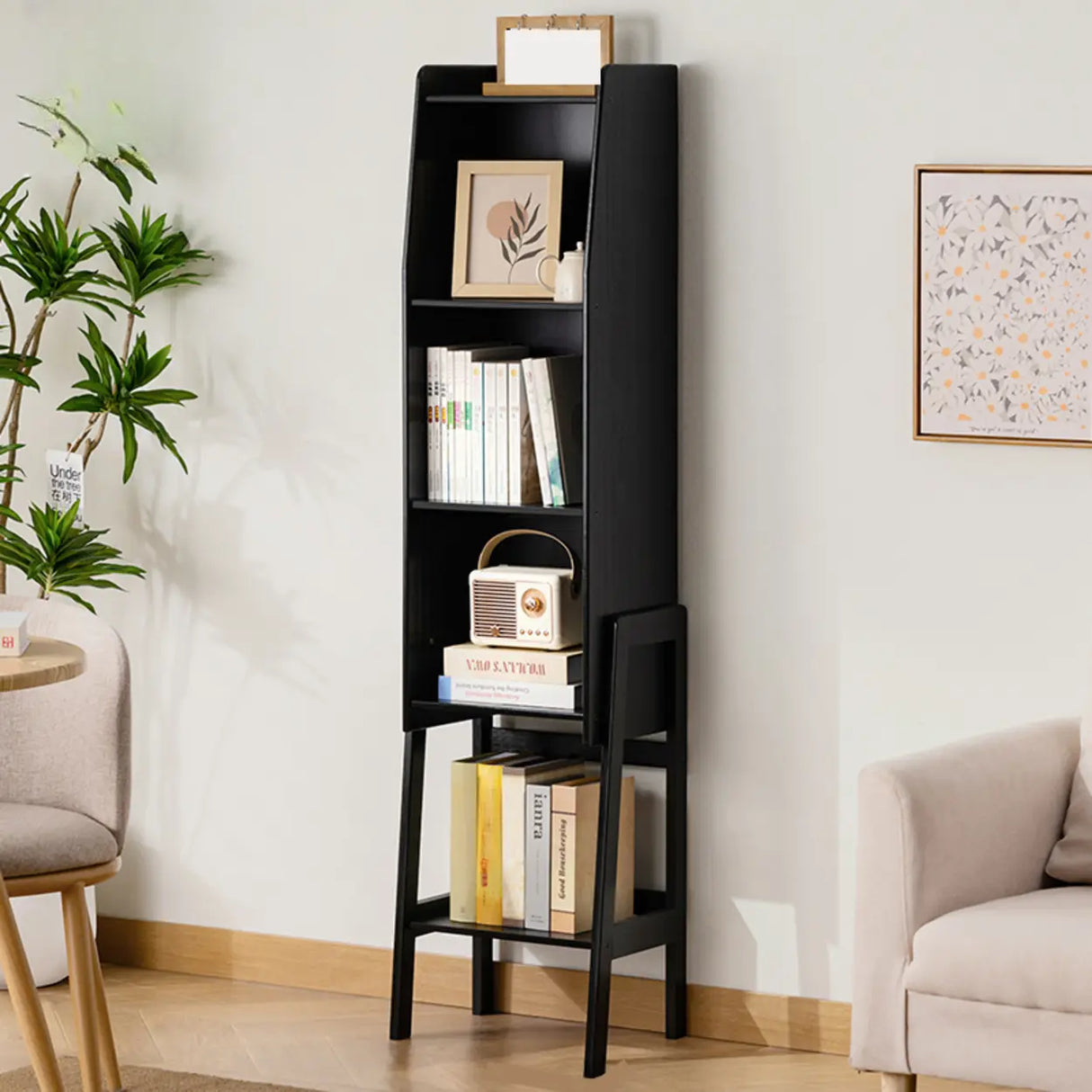 Scandinavian Bamboo Vertical Bookshelf with High Legs Image - 4