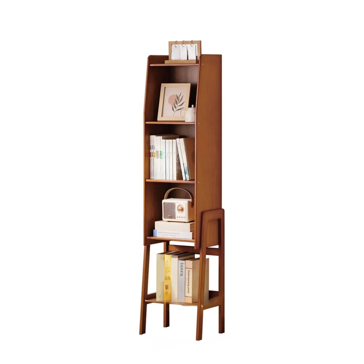Scandinavian Bamboo Vertical Bookshelf with High Legs Image - 8