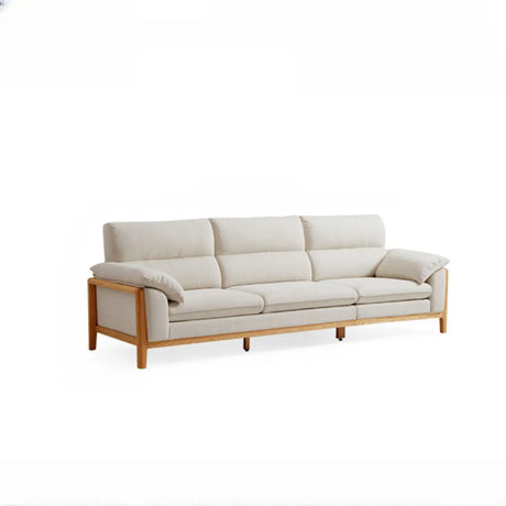 Scandinavian Beige Faux Cotton Linen Extra Long Sofa Image - 2