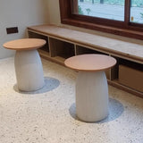 Scandinavian Brown Round Wood Top White Pedestal Side Table Image - 5