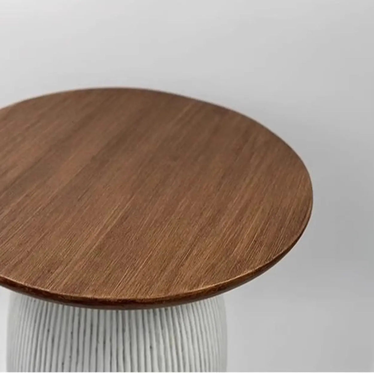Scandinavian Brown Round Wood Top White Pedestal Side Table Image - 7