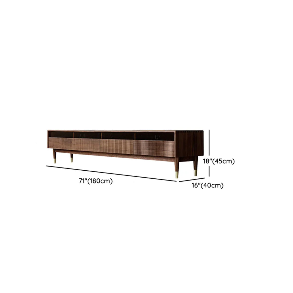 Scandinavian Brown Walnut Long TV Stand with Drawers 