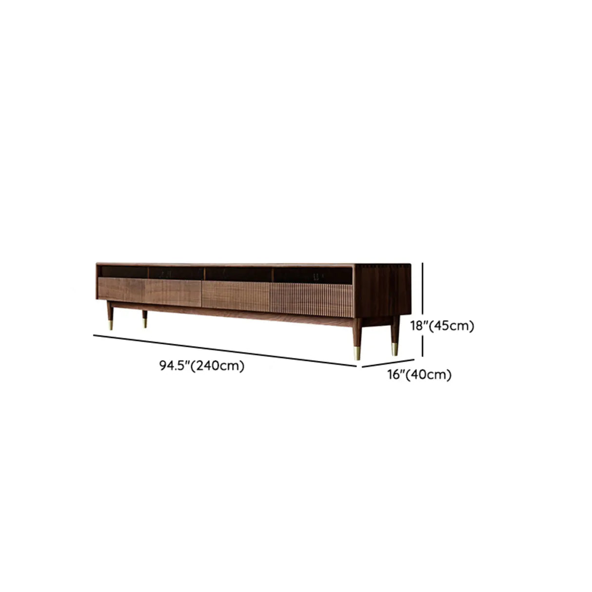 Scandinavian Brown Walnut Long TV Stand with Drawers Image - 14