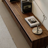 Scandinavian Brown Walnut Long TV Stand with Drawers Image - 4