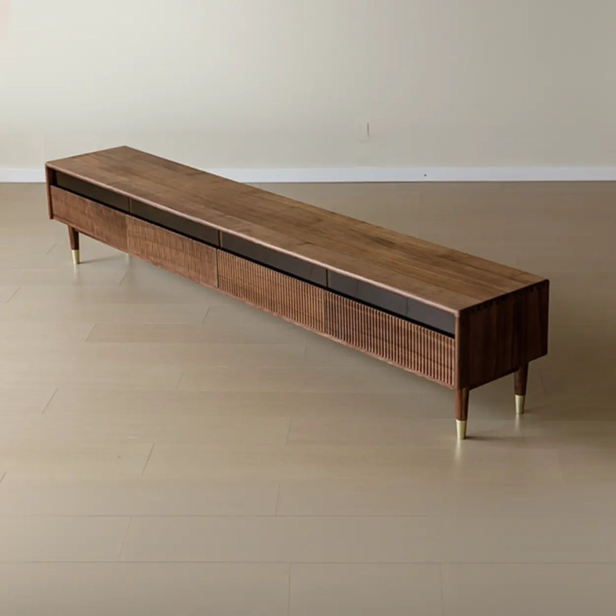 Scandinavian Brown Walnut Long TV Stand with Drawers Image - 5