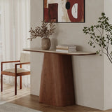 Scandinavian Brown Wood Pedestal Rectangular Beige Console Table Image - 5