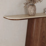 Scandinavian Brown Wood Pedestal Rectangular Beige Console Table Image - 6