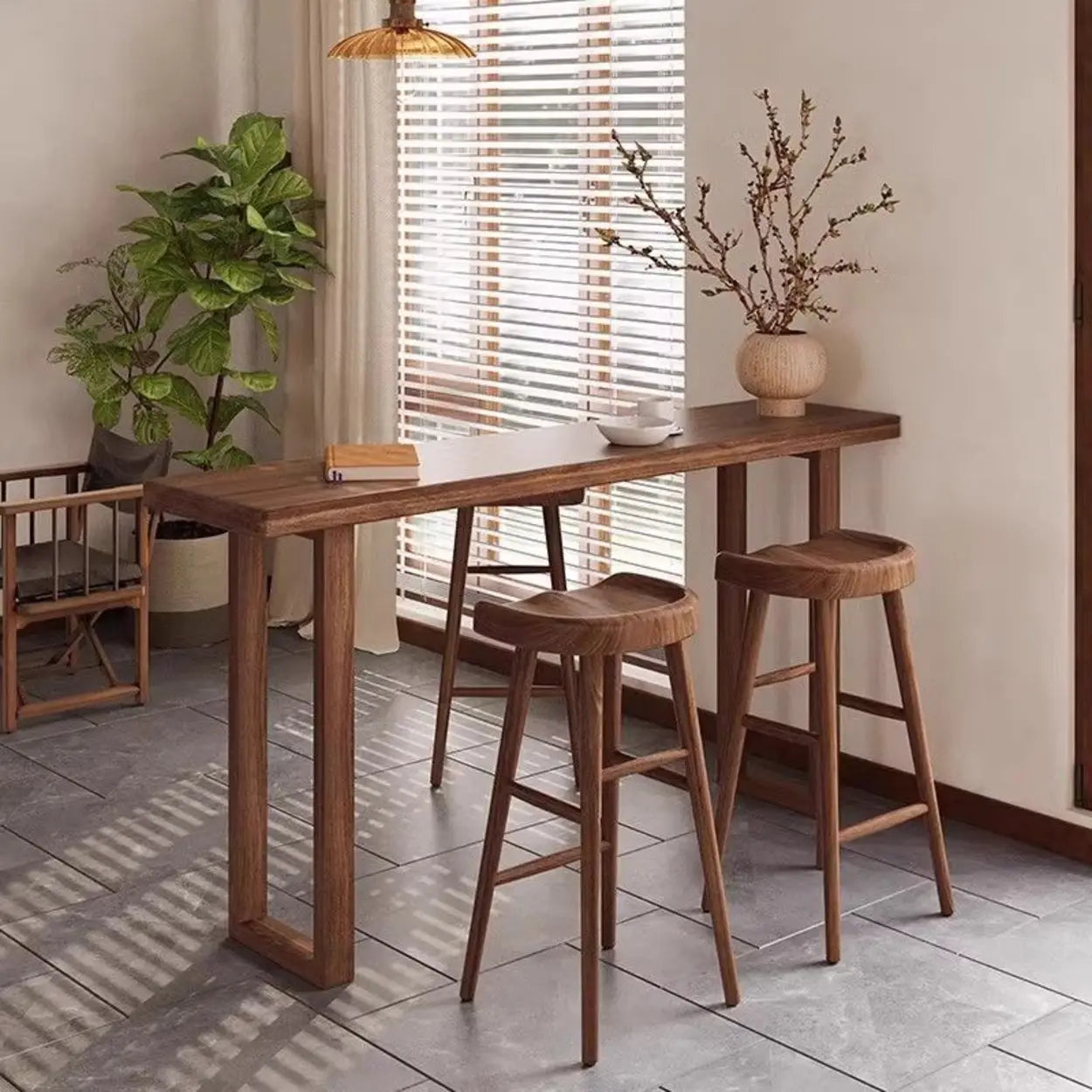 Scandinavian Brown Wood Rectangular Sled Slim Bar Table Image - 1