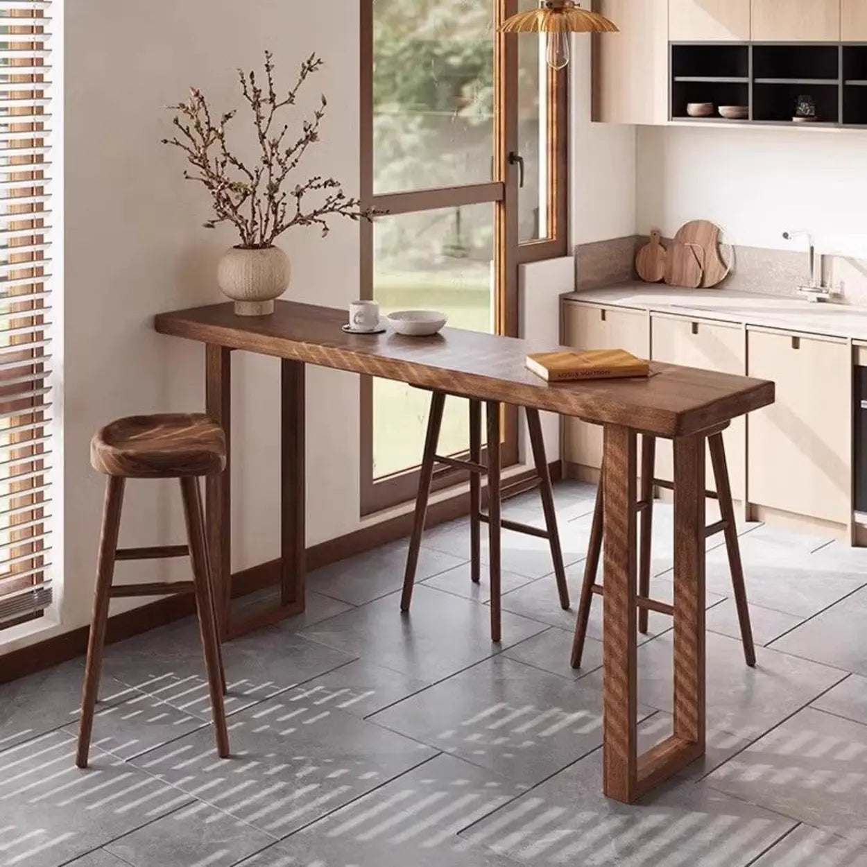 Scandinavian Brown Wood Rectangular Sled Slim Bar Table Image - 2