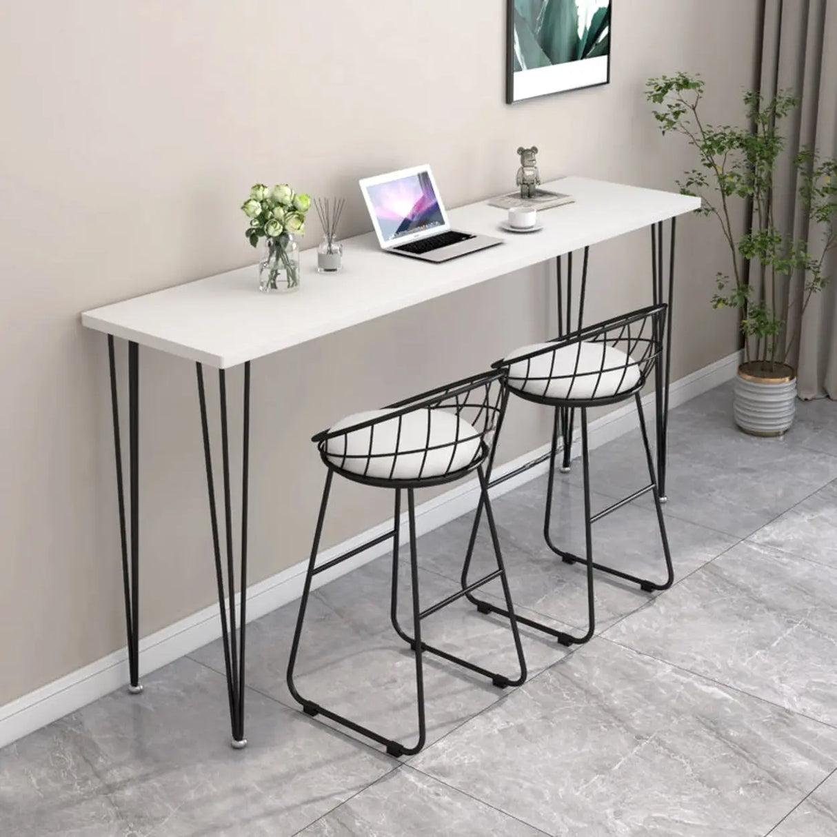 Scandinavian Chic White Rectangular Metal Bar Table Image - 3