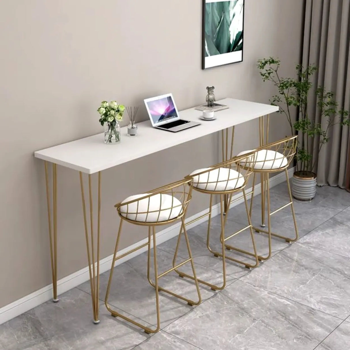 Scandinavian Chic White Rectangular Metal Bar Table Image - 4