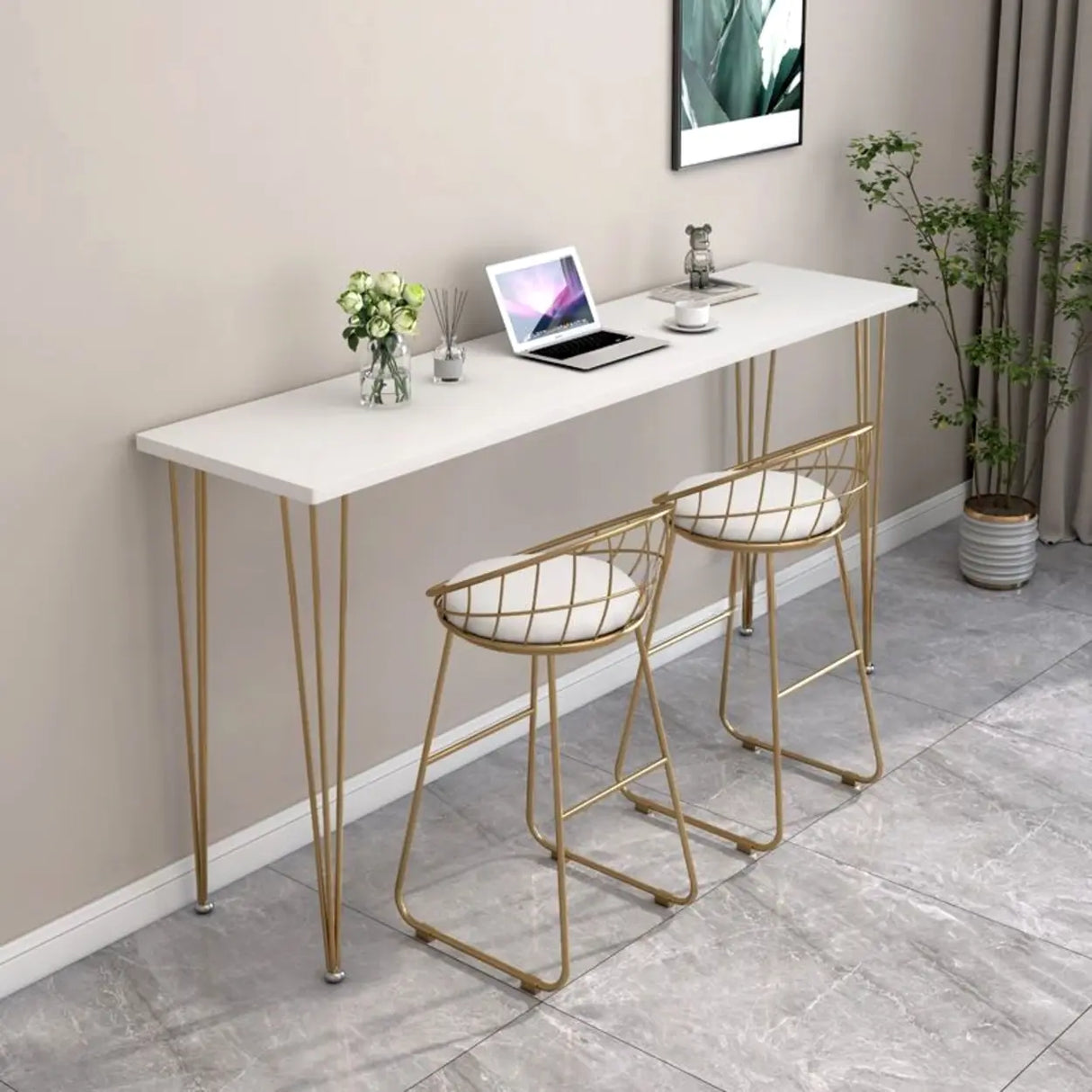 Scandinavian Chic White Rectangular Metal Bar Table Image - 5