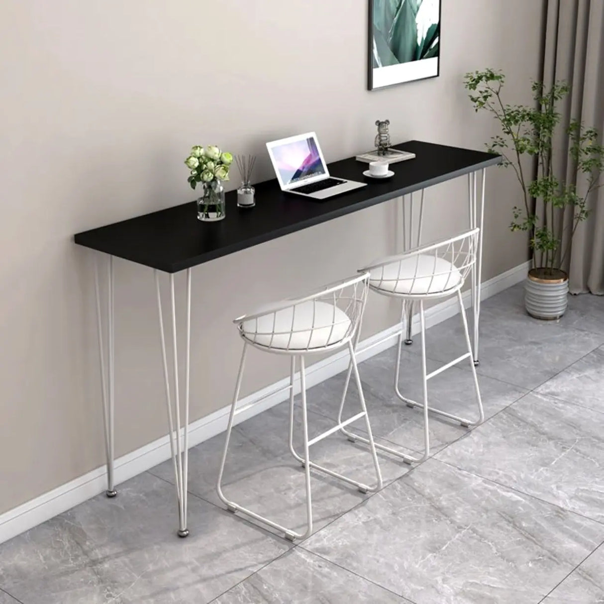 Scandinavian Chic White Rectangular Metal Bar Table Image - 7