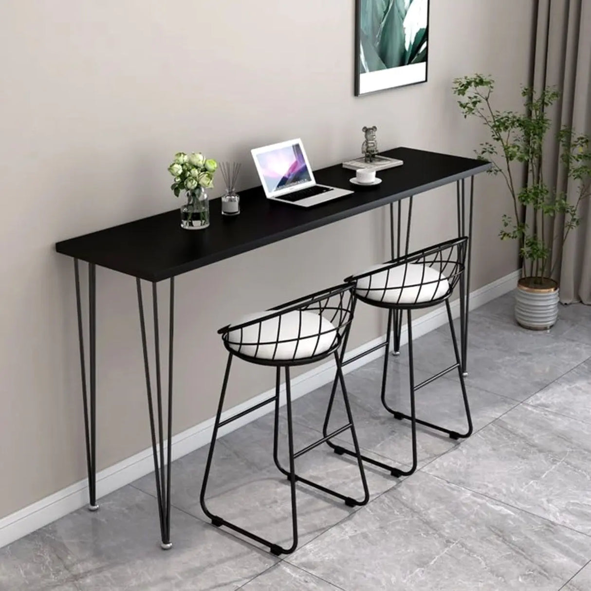 Scandinavian Chic White Rectangular Metal Bar Table Image - 9