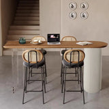 Scandinavian Clear Acrylic Pedestal Brown Wood Oval Bar Table Image - 3