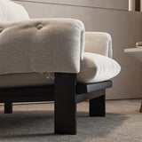 Scandinavian Corduroy Beige Lounge Accent Chair With Slipcover Image - 13