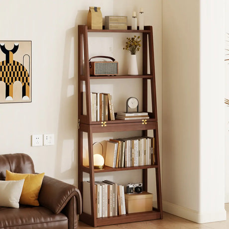 Scandinavian Corner Vertical Foldable Wood Ladder Bookshelf Image - 4