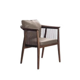 Scandinavian Curved Back Rope Cushion Wood Arm Dining Chair Image - 3