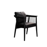 Scandinavian Curved Back Rope Cushion Wood Arm Dining Chair Image - 5