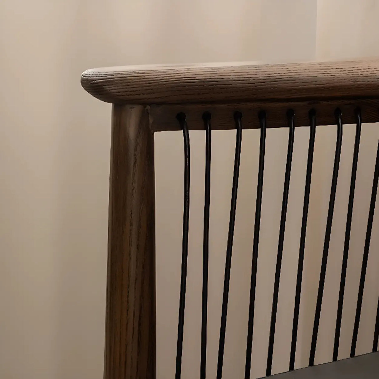 Scandinavian Curved Back Rope Cushion Wood Arm Dining Chair Image - 6