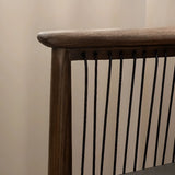 Scandinavian Curved Back Rope Cushion Wood Arm Dining Chair Image - 6