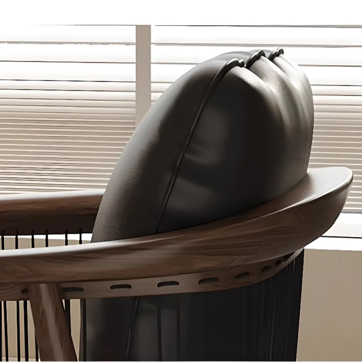 Scandinavian Curved Back Rope Cushion Wood Arm Dining Chair Image - 8