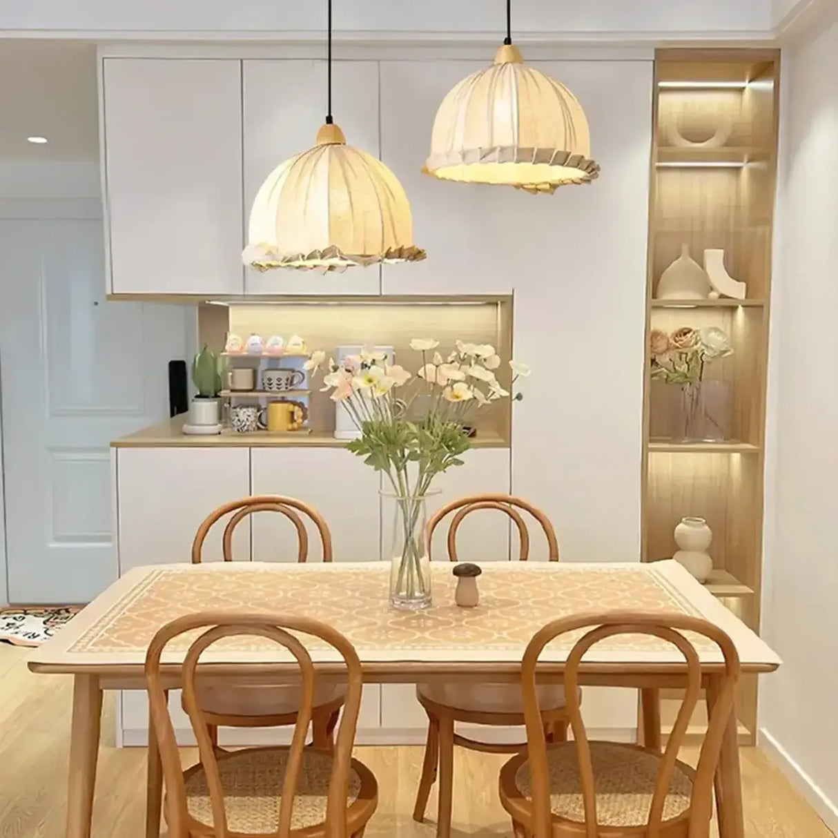 Scandinavian Dining Room Fabric White Dome Pendant Light Image - 4