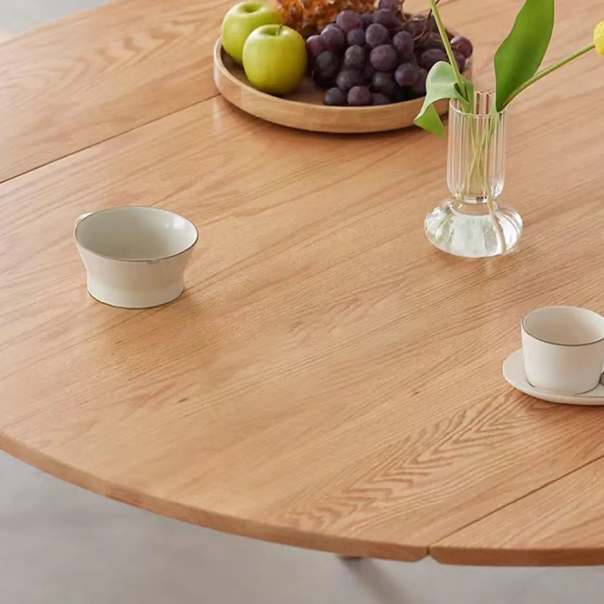 Scandinavian Extendable Round Natural Wood Dining Table Image - 7