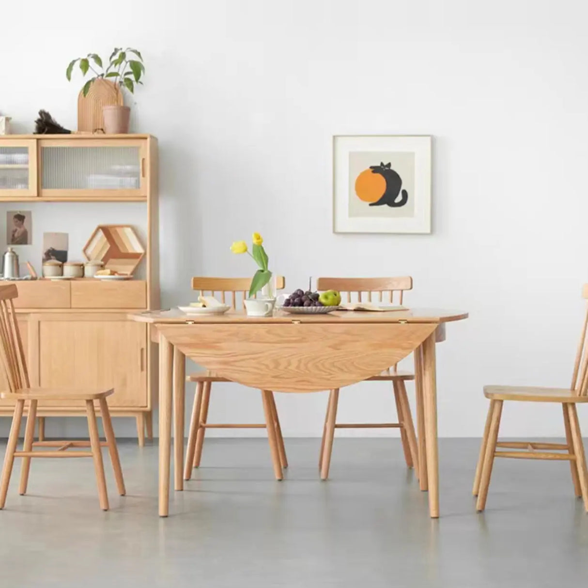Scandinavian Extendable Round Natural Wood Dining Table Image - 9
