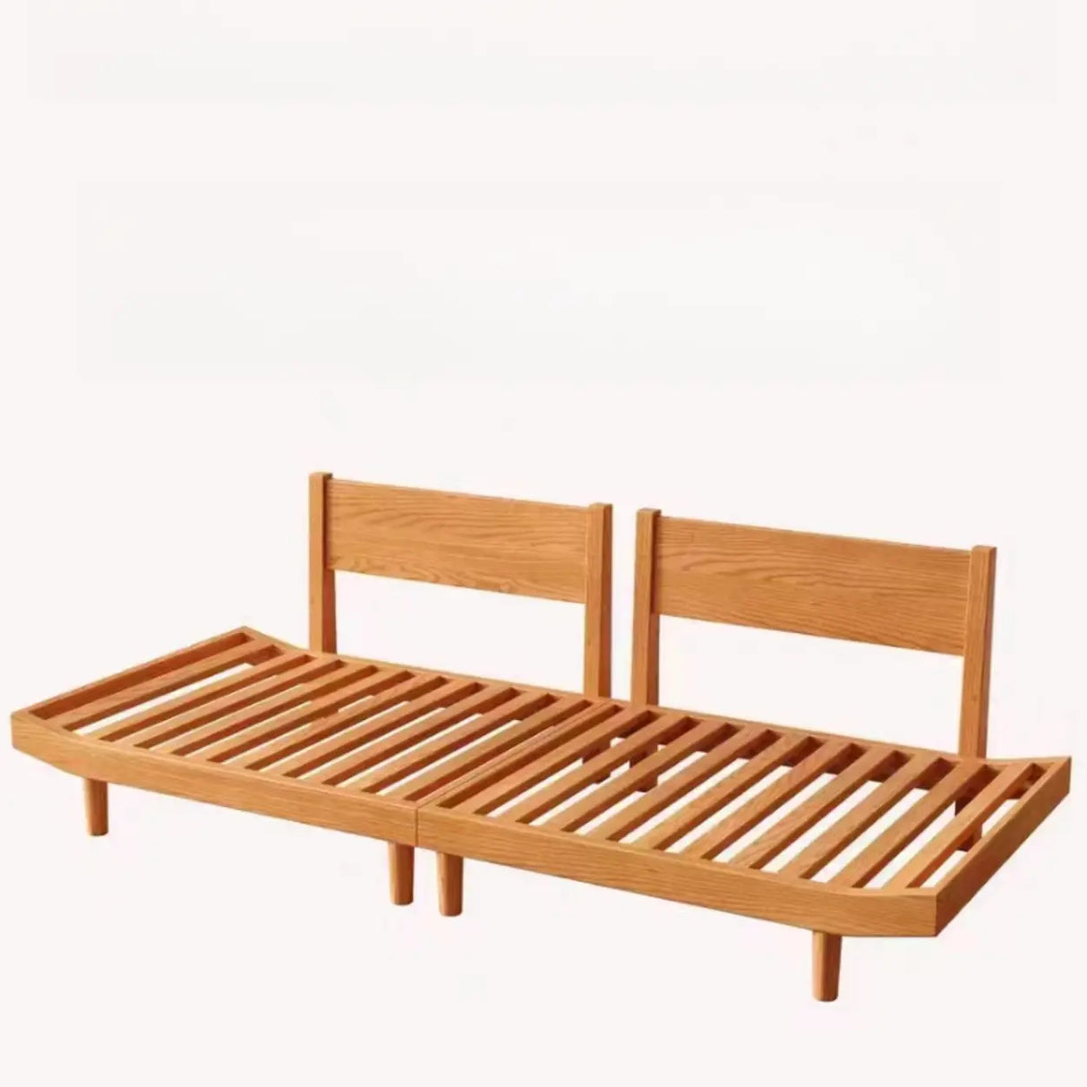 Scandinavian Flannel Light Wood Frame Tufted Back Sofa Image - 10