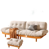 Scandinavian Flannel Light Wood Frame Tufted Back Sofa Image - 15