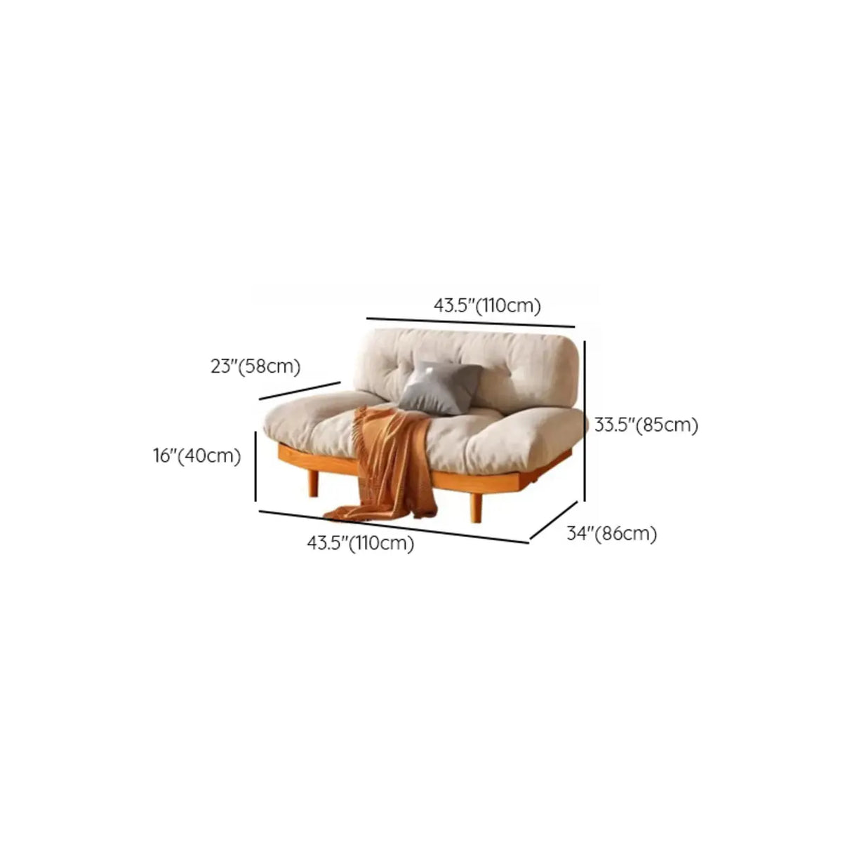 Scandinavian Flannel Light Wood Frame Tufted Back Sofa Image - 18