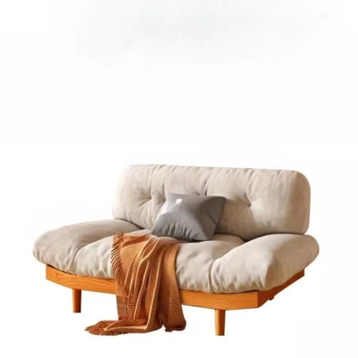 Scandinavian Flannel Light Wood Frame Tufted Back Sofa Image - 2