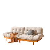Scandinavian Flannel Light Wood Frame Tufted Back Sofa Image - 3