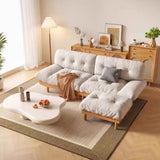 Scandinavian Flannel Light Wood Frame Tufted Back Sofa Image - 4
