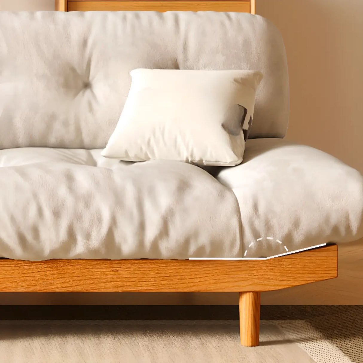 Scandinavian Flannel Light Wood Frame Tufted Back Sofa Image - 8
