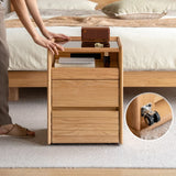 Scandinavian Glass Top Wood Nightstand with Drawers and Shelf Image - 5