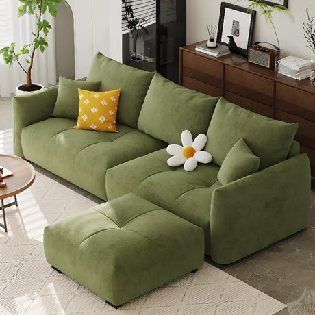 Scandinavian Green Chenille Square Arm Pillow Back Sofa Image - 1